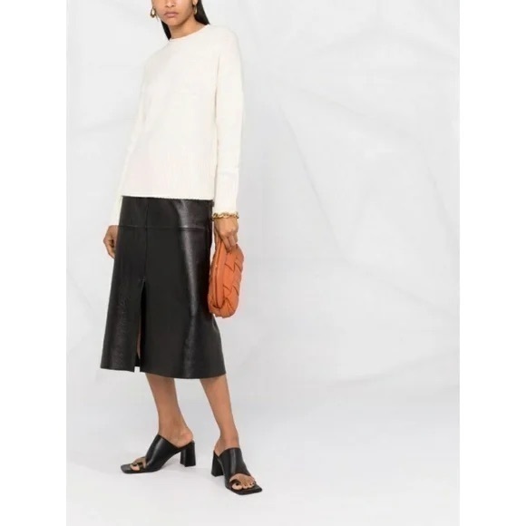 Vince Crewneck Knit Jumper Long Sleeves Cashmere Sweater In Beige Off White